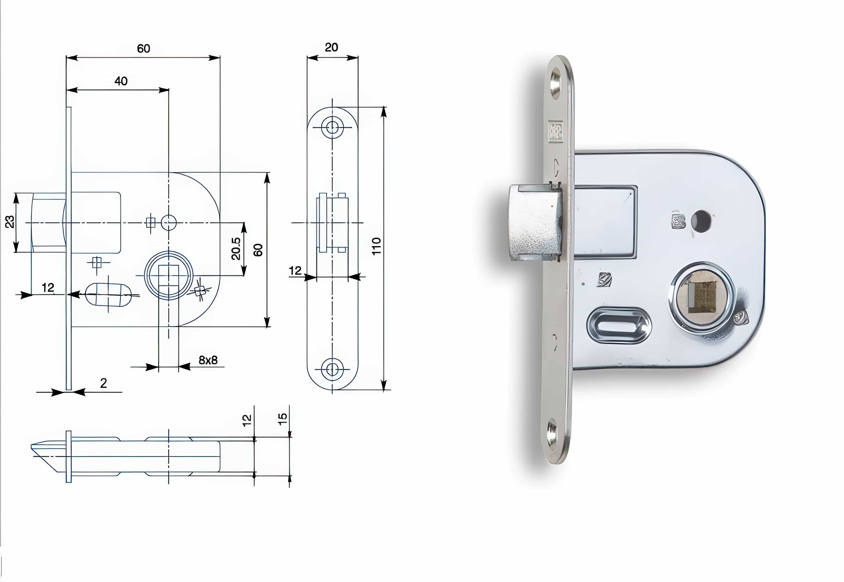 Zadlabací zámek Zámek HOBES 01-08 pravý