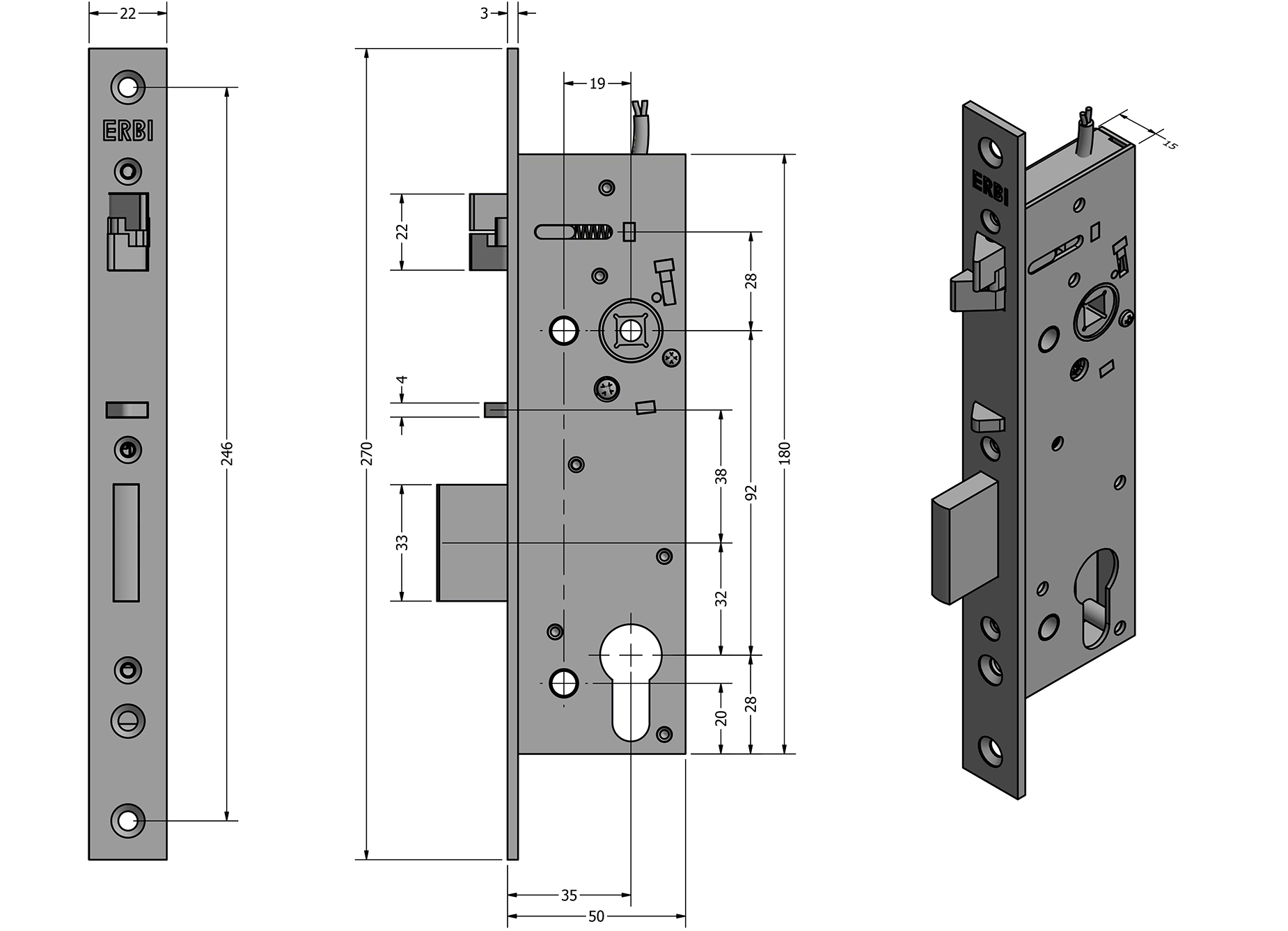 Zámečnický produkt Samozamykací zámek elektromechanický ERBI SAM Profi REV 92/35