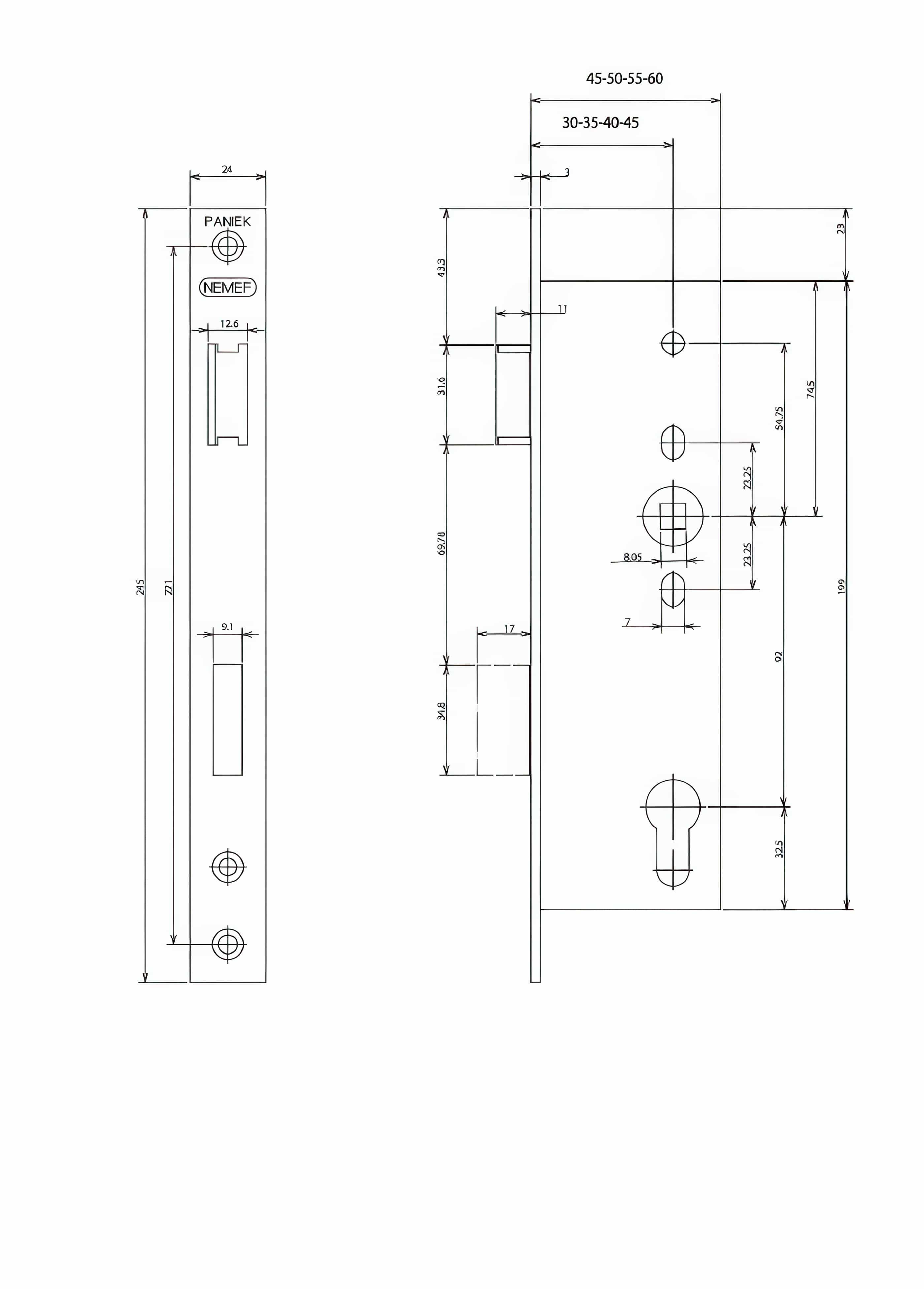 Panikový zadlabací zámek NEMEF 9670 / 40 PRAVÝ, klika-klika - FAB