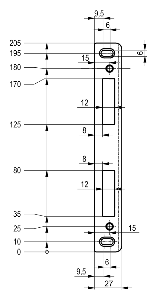ERBI protiplech rovný s drážkou LI RO DR